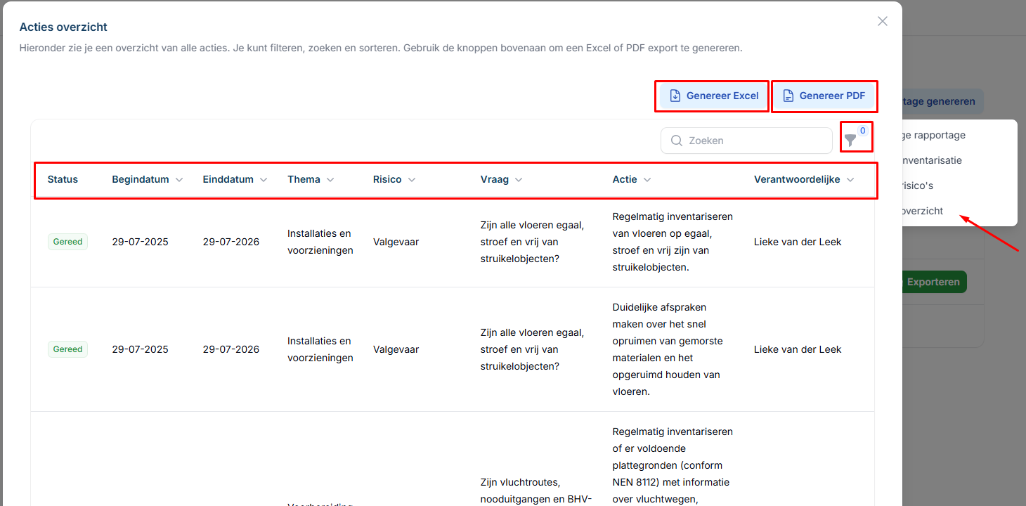 RapportageActies
