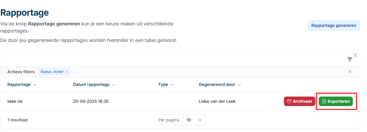 RapportageExporteren
