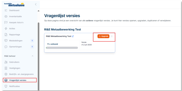 VragenlijstVersiesUpgrade